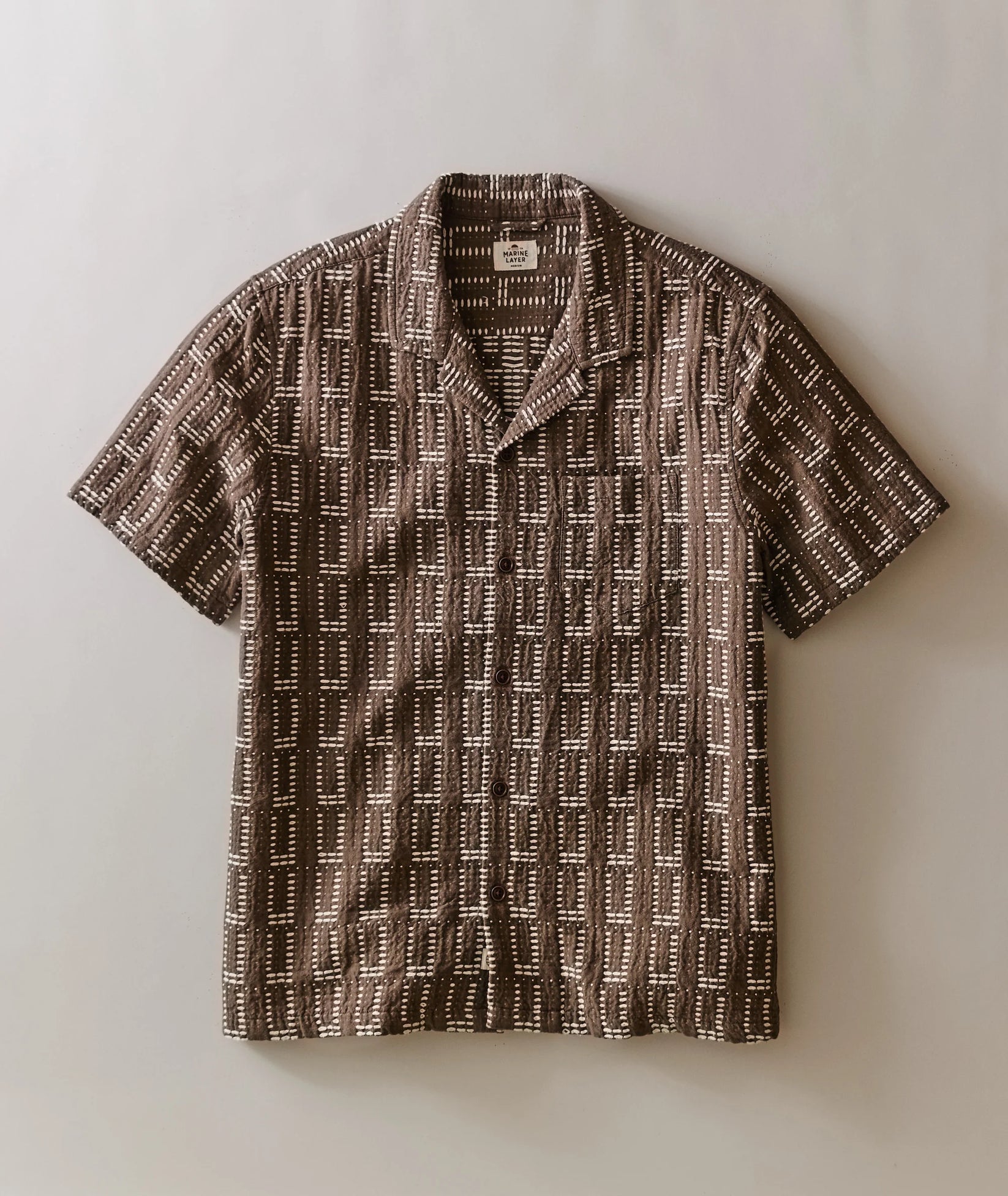 MARINE LAYER DOBBY RESORT SHIRT IN BROWN in BROWN — main product view