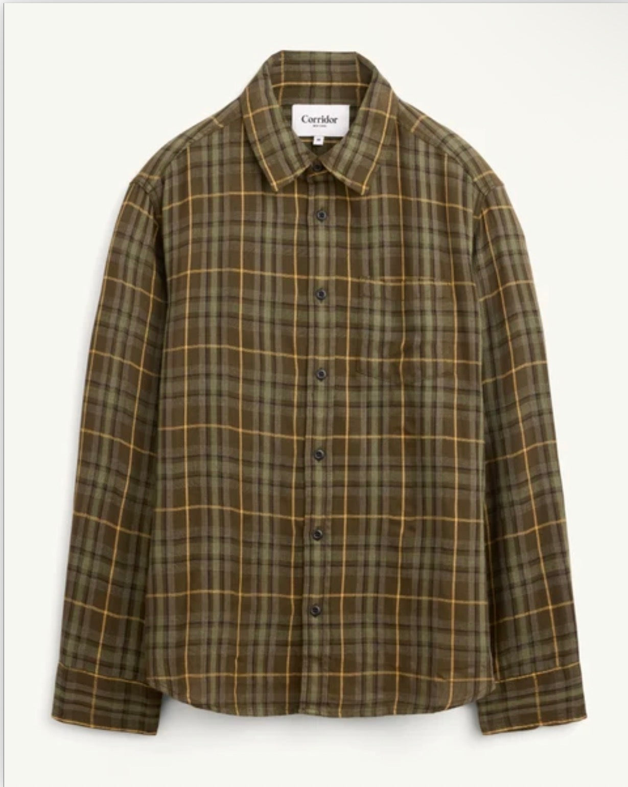 CORRIDOR CRINKLE PLAID LS SHIRT IN OLIVE