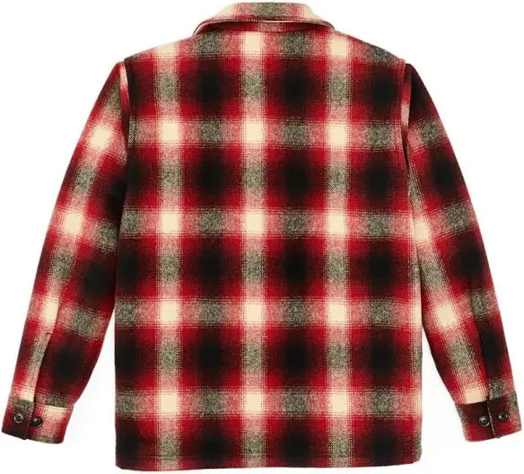 FILSON MACKINAW WOOL JAC SHIRT IN RED BLACK WHITE OMBRE