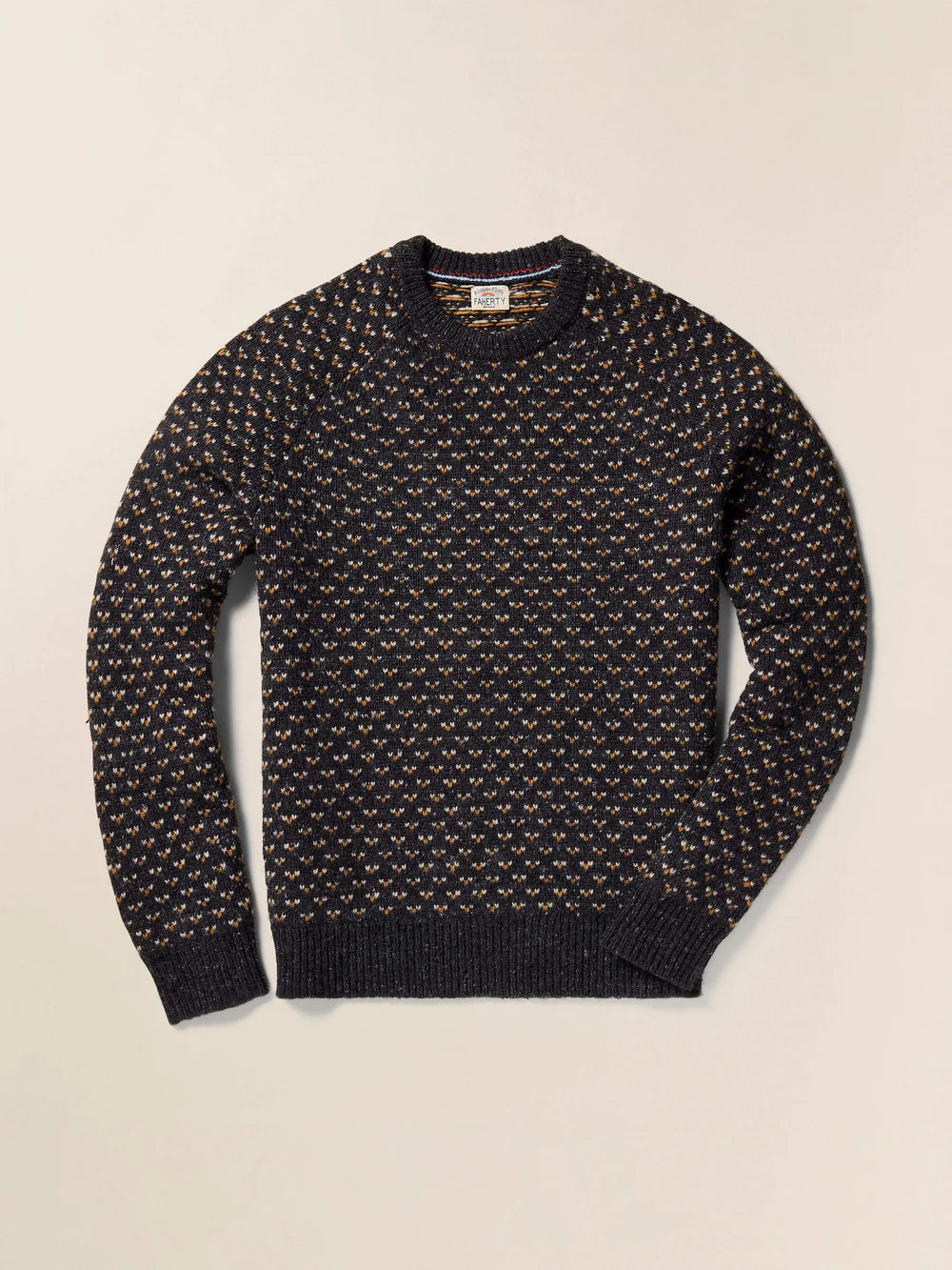 FAHERTY DONEGAL CREW SWEATER IN CHARCOAL BIRDSEYE MARL in CHARCOAL BIRDSEYE MARL — main product view