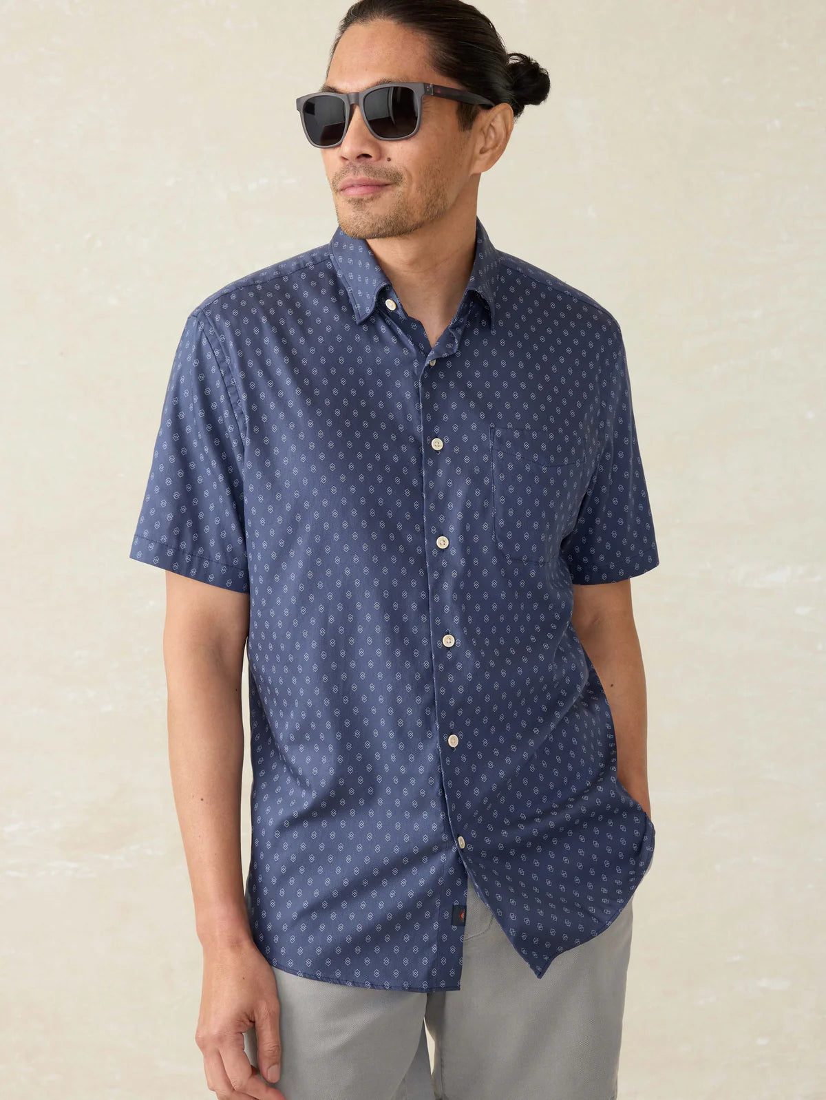 FAHERTY MOVEMENT SS SHIRT IN NAVY DUSK DIAMOND in NAVY DUSK DIAMOND — view 2