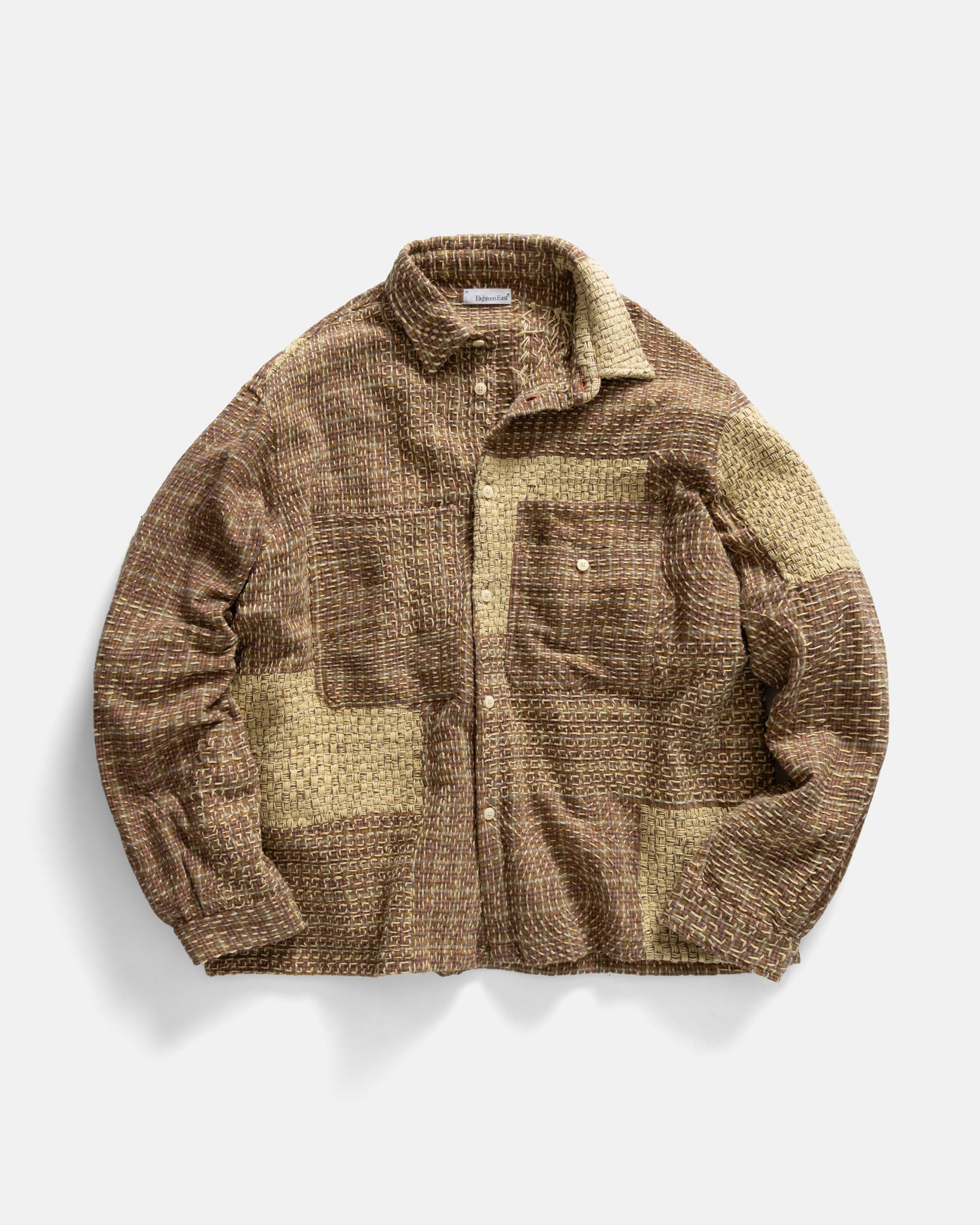 18 EAST PILCHUCK HAND-EMBROIDERED OVERSHIRT IN CLAY COTTON FLANNEL WITH KANTHA STITCHING in CLAY COTTON FLANNEL WITH KANTHA STITCHING — main product view