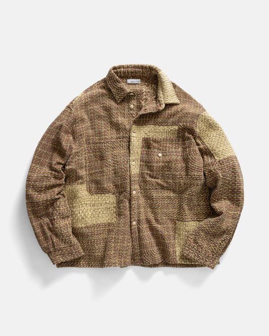 18 EAST PILCHUCK HAND-EMBROIDERED OVERSHIRT IN CLAY COTTON FLANNEL WITH KANTHA STITCHING