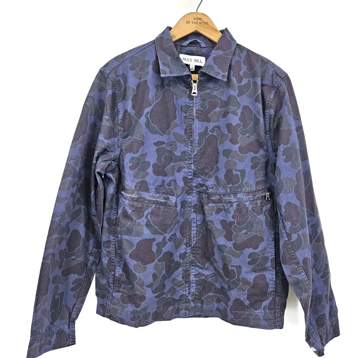 ALEX MILL HERRINGBONE JACKET IN NAVY CAMO