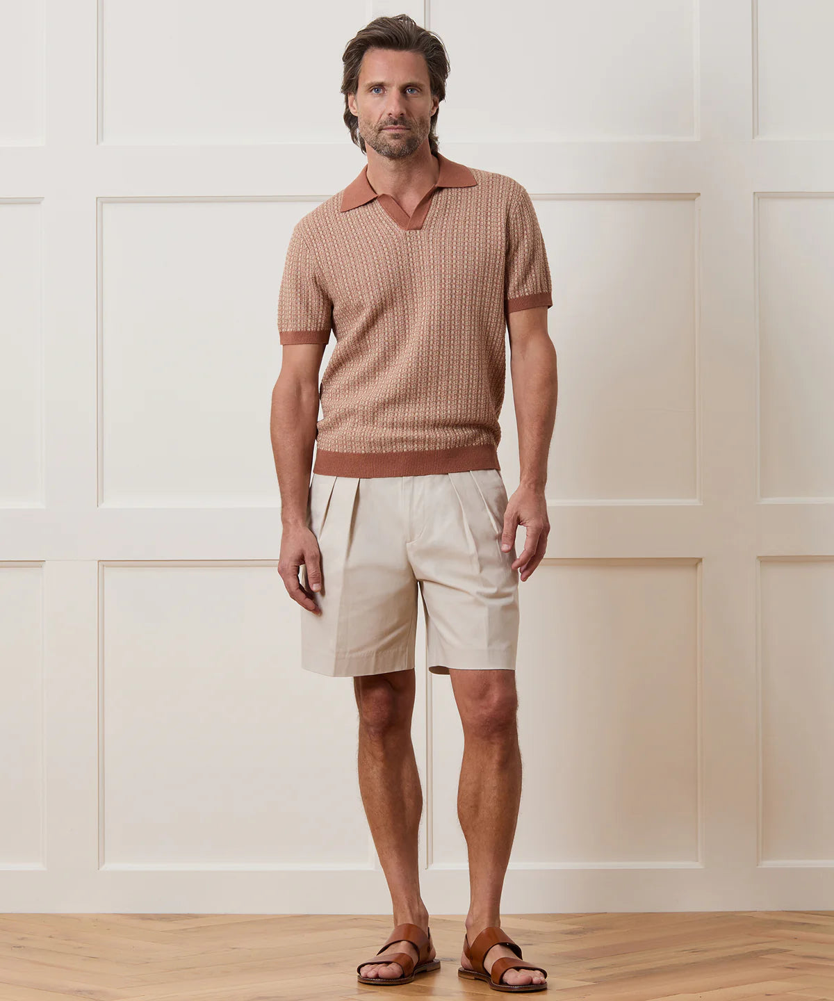 TODD SNYDER LINEN GEOMETRIC MONTAUK SWEATER POLO IN BAJA DUNES