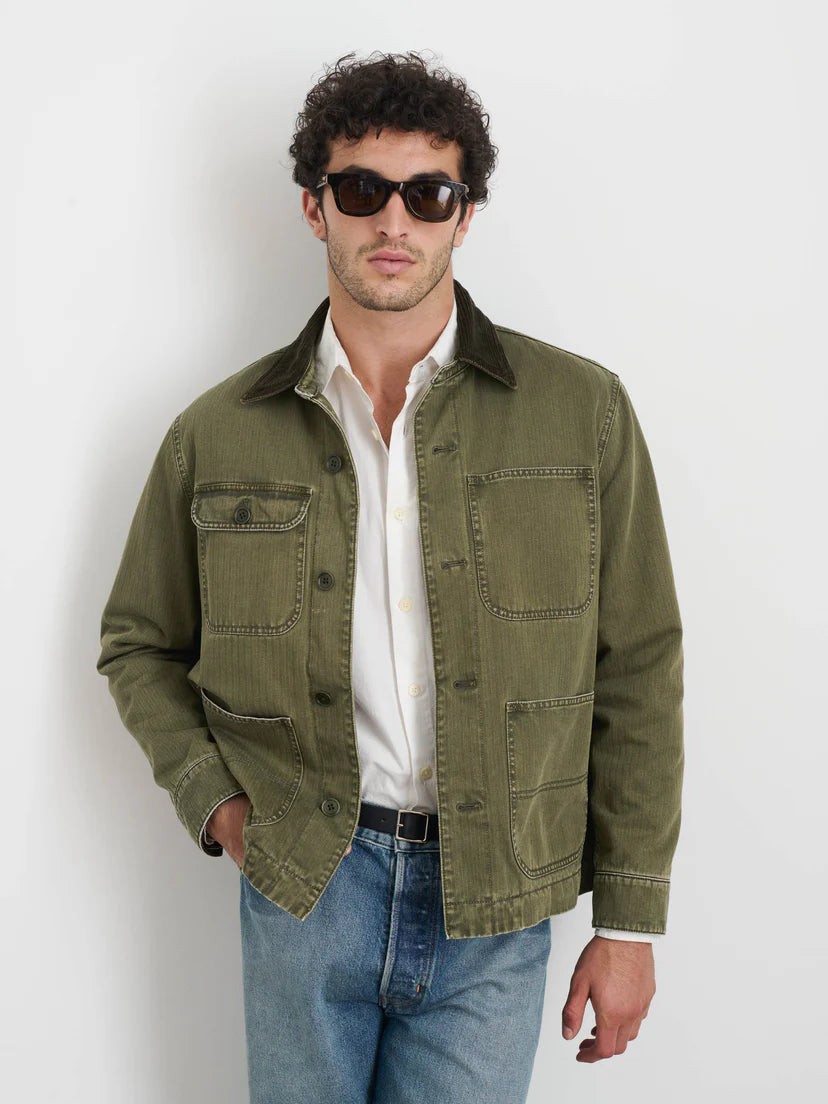 ALEX MILL LINED WORK JACKET IN COTTON HERRINGBONE FIELD OLIVE in COTTON HERRINGBONE FIELD OLIVE — view 2