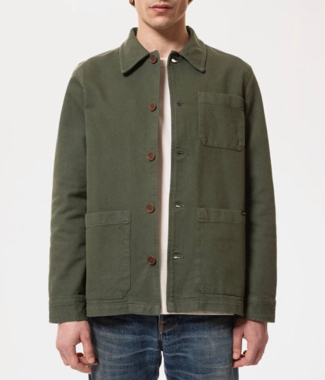 NUDIE JEANS BARNEY WORKER JACKET IN OLIVE in OLIVE — view 2