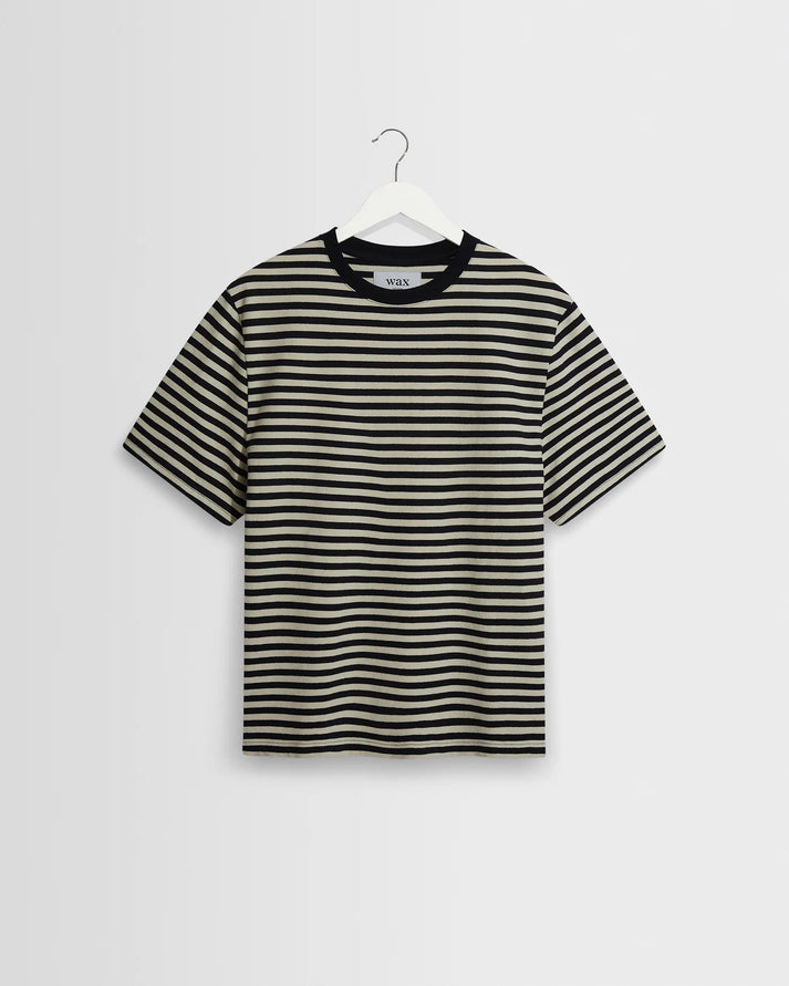 WAX LONDON DEAN SS JOLT STRIPE IN NAVY AND ECRU