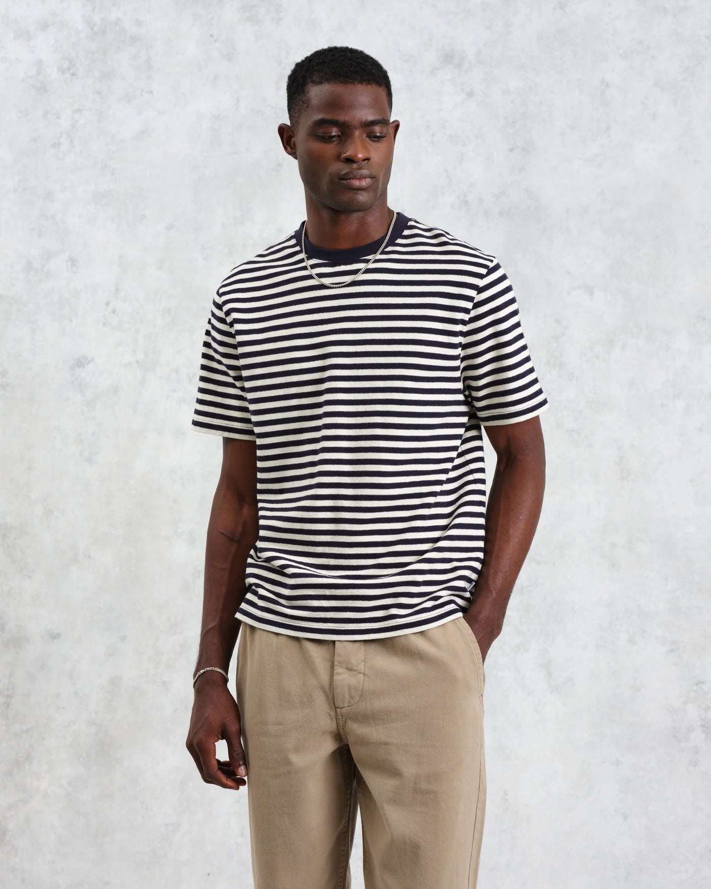 WAX LONDON DEAN SS JOLT STRIPE IN NAVY AND ECRU in NAVY AND ECRU — view 2