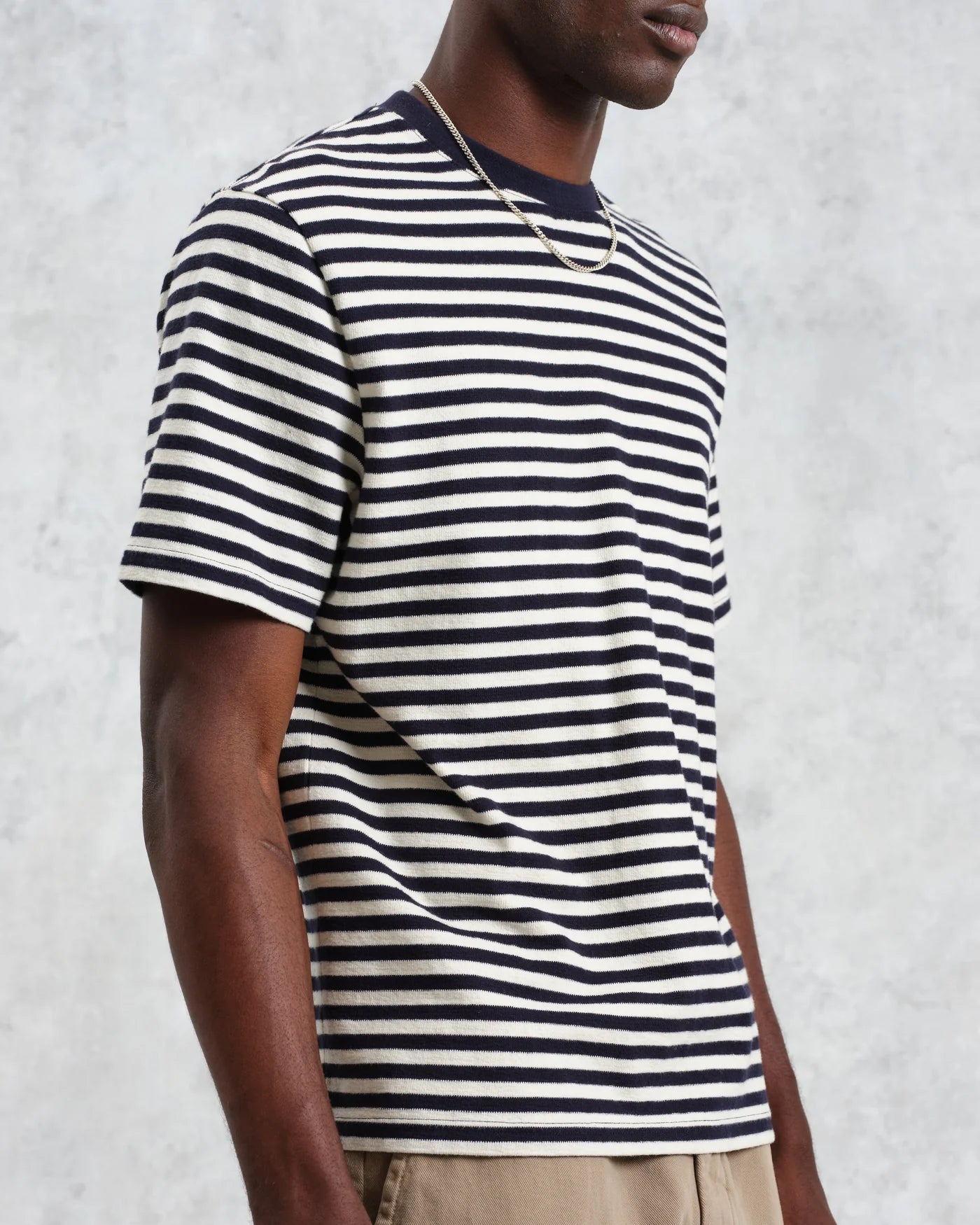 WAX LONDON DEAN SS JOLT STRIPE IN NAVY AND ECRU in NAVY AND ECRU — view 3