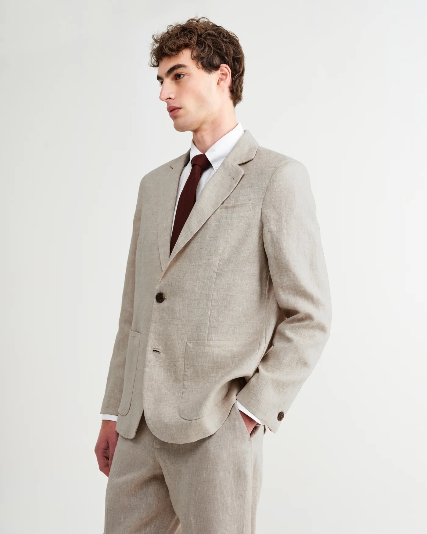 WAX LONDON FINTRY SINGLE-BREASTED LINEN BLAZER IN NATURAL in NATURAL — view 2