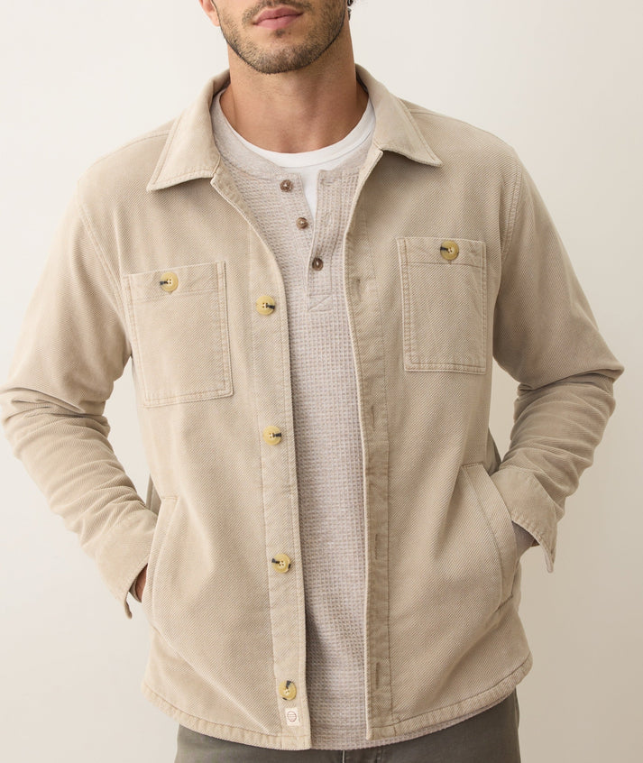 MARINE LAYER MAX MOLESKIN OVERSHIRT IN TAUPE