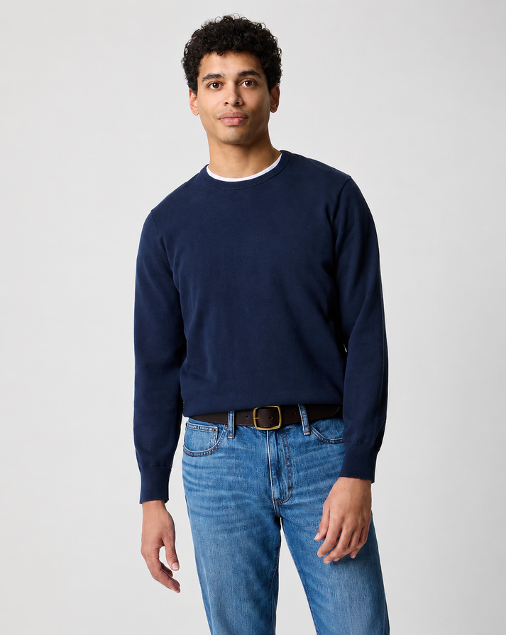 J CREW COTTON CREWNECK SWEATER IN NAVY