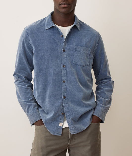 MARINE LAYER LIGHTWEIGHT CORDUROY SHIRT IN INDIGO