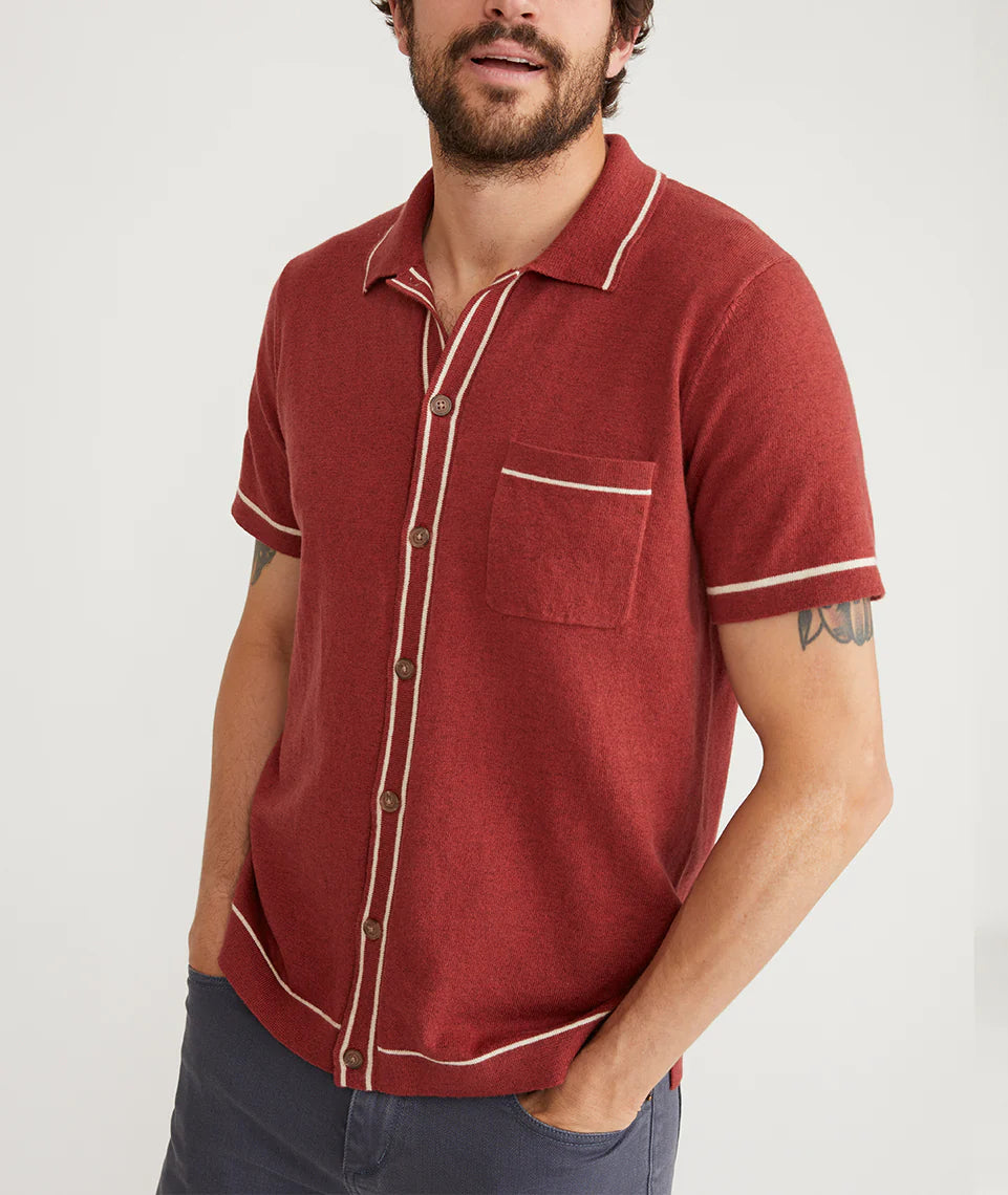 MARINE LAYER WYATT TIPPED SWEATER BUTTON DOWN IN CHILI in CHILI — view 2