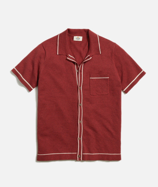 MARINE LAYER WYATT TIPPED SWEATER BUTTON DOWN IN CHILI