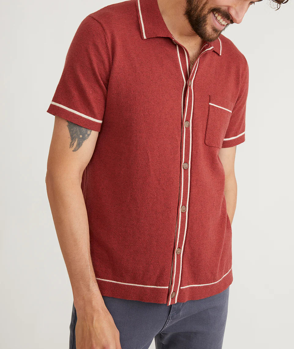 MARINE LAYER WYATT TIPPED SWEATER BUTTON DOWN IN CHILI in CHILI — view 4