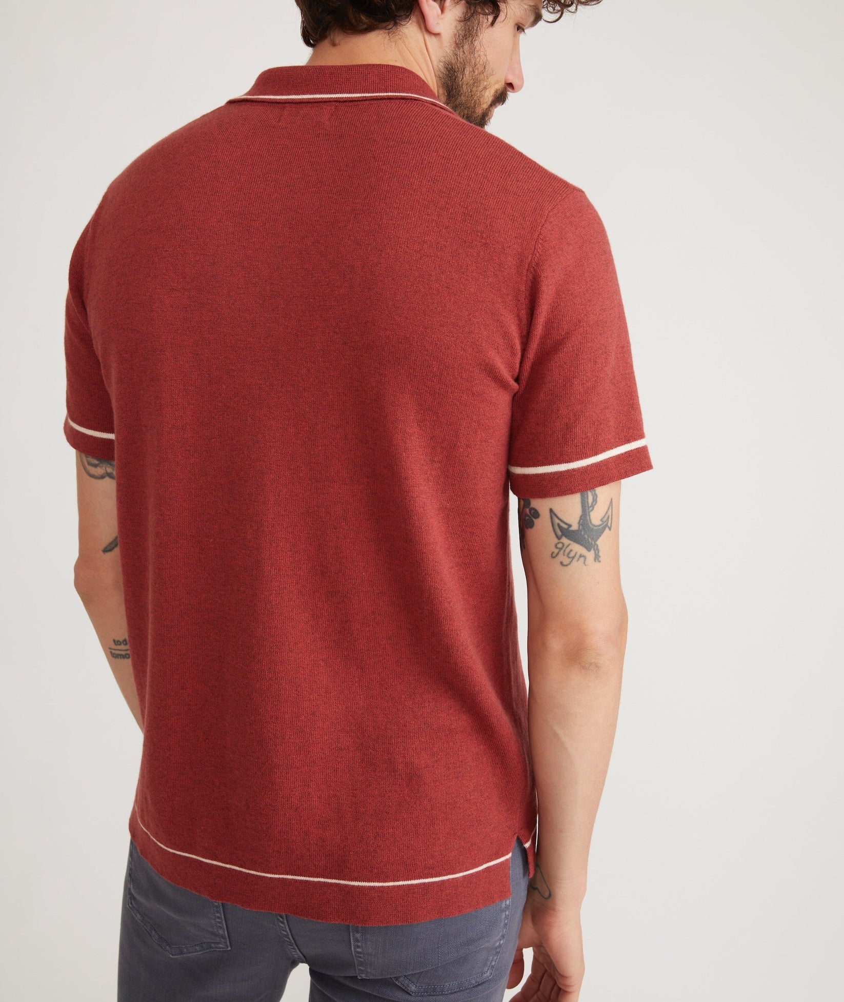 MARINE LAYER WYATT TIPPED SWEATER BUTTON DOWN IN CHILI in CHILI — view 5