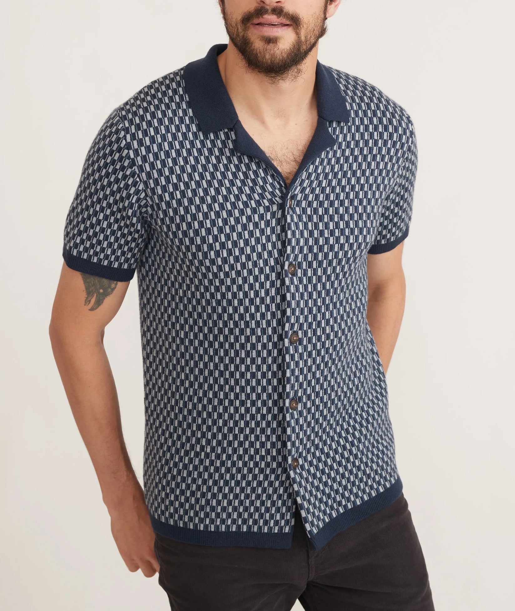 MARINE LAYER ASHER PRINT SWEATER BUTTON DOWN IN BLUE GEO in BLUE GEO — view 3