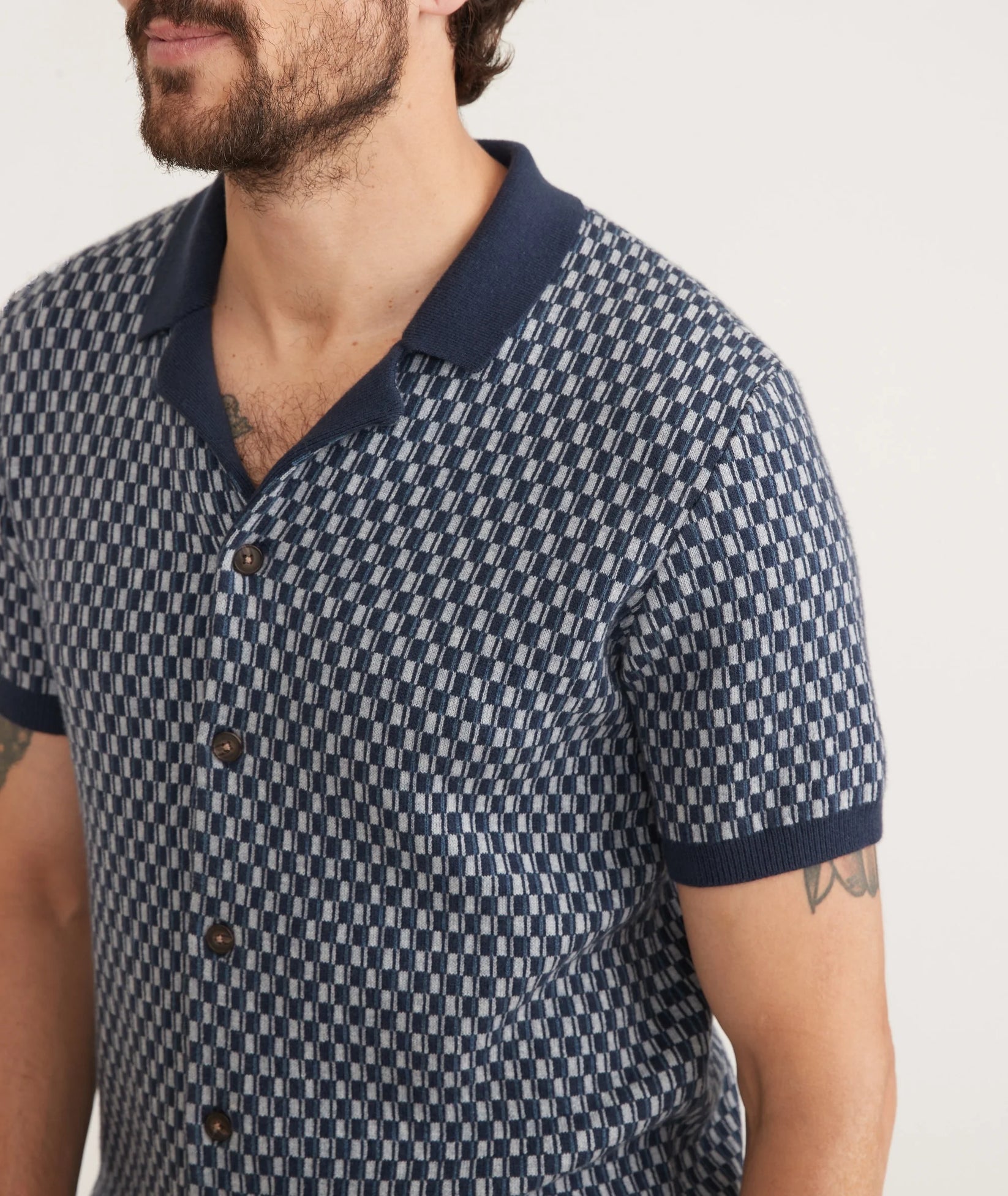 MARINE LAYER ASHER PRINT SWEATER BUTTON DOWN IN BLUE GEO in BLUE GEO — view 4