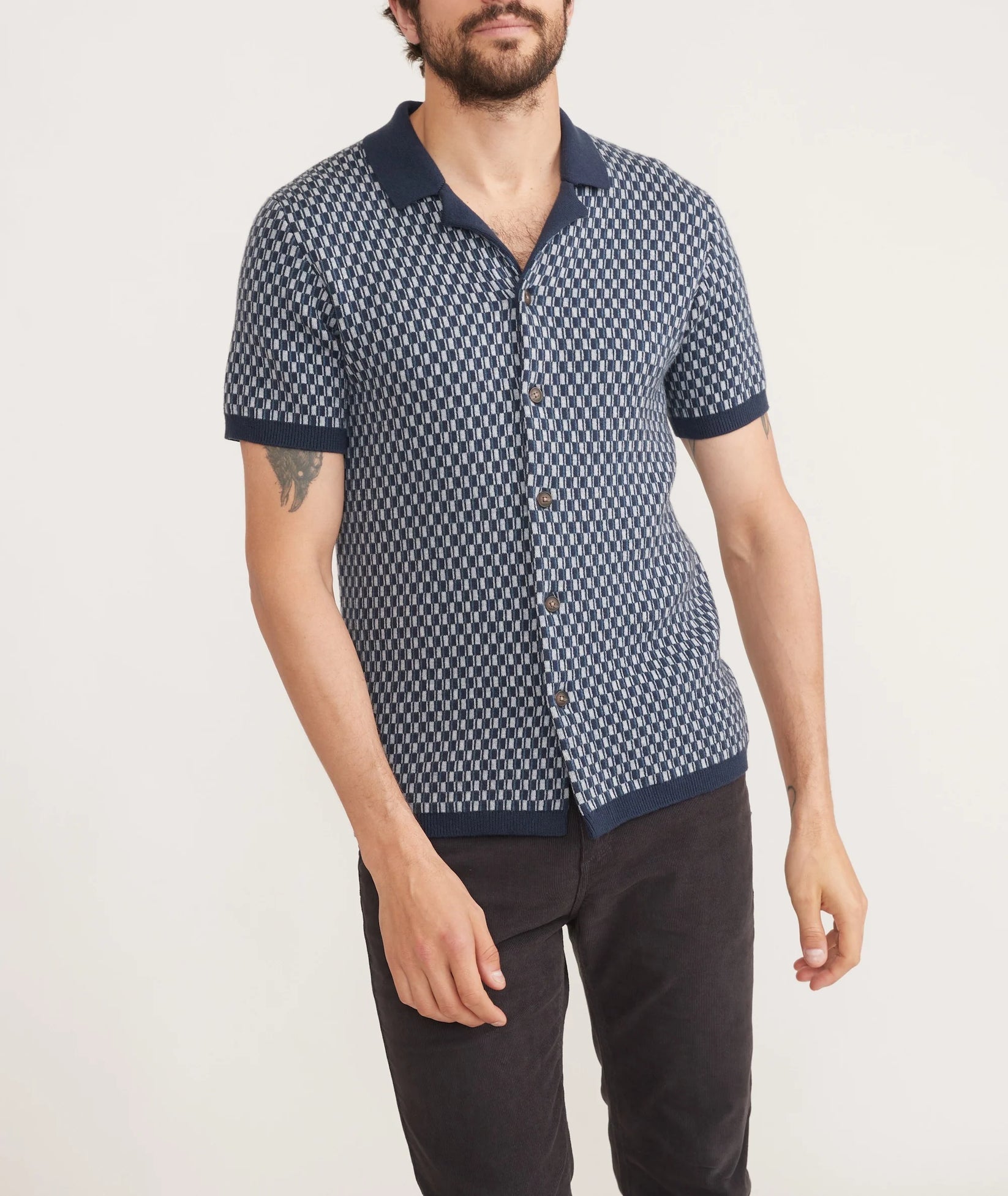 MARINE LAYER ASHER PRINT SWEATER BUTTON DOWN IN BLUE GEO in BLUE GEO — view 5