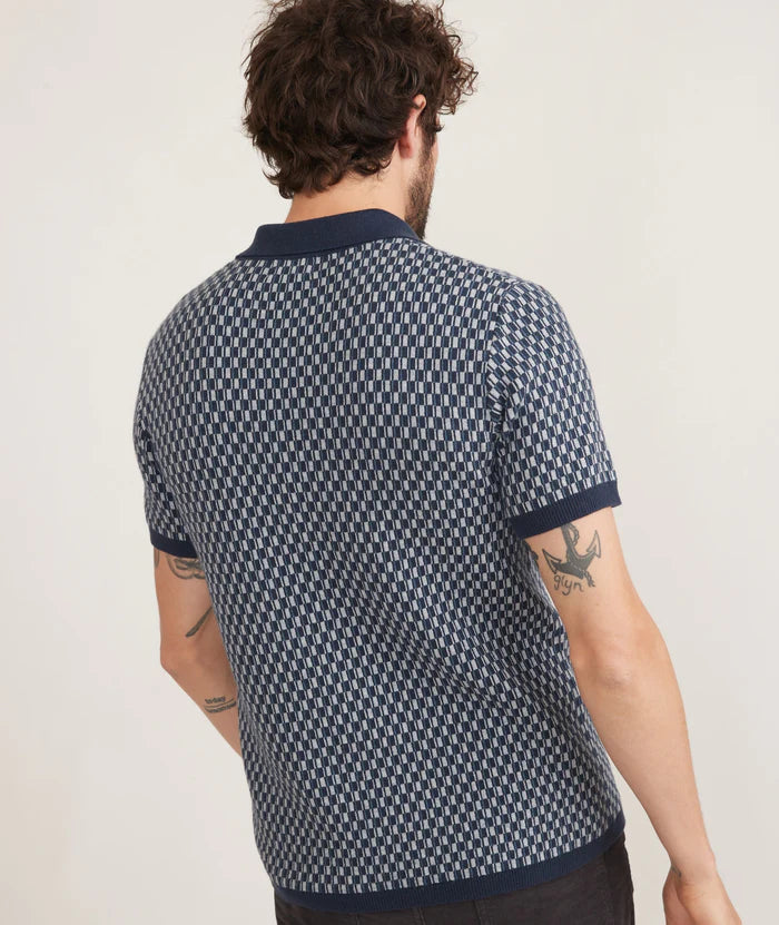 MARINE LAYER ASHER PRINT SWEATER BUTTON DOWN IN BLUE GEO in BLUE GEO — view 6