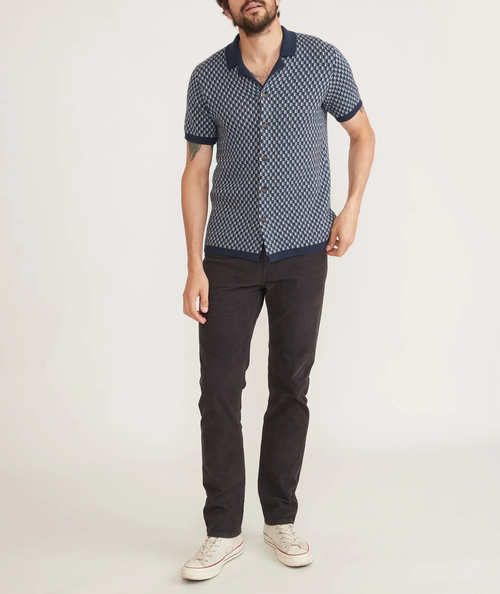 MARINE LAYER ASHER PRINT SWEATER BUTTON DOWN IN BLUE GEO in BLUE GEO — view 7