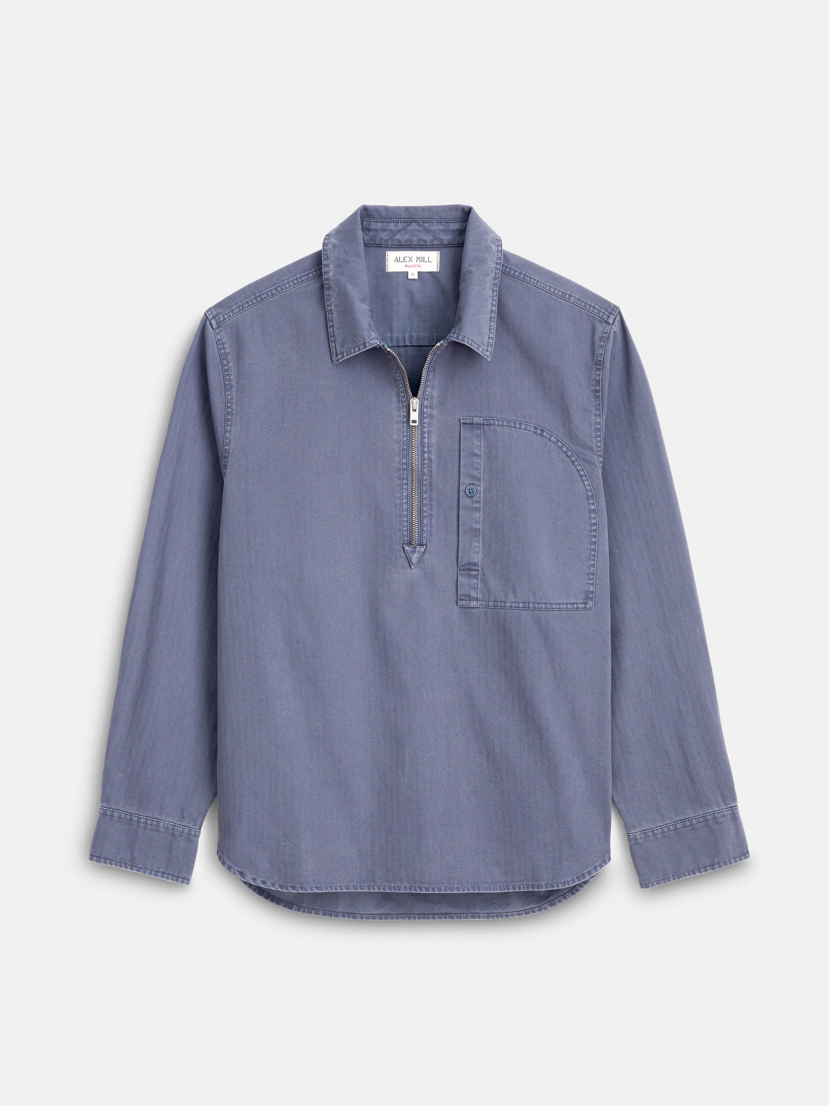 ALEX MILL RYDER POPOVER IN COTTON HERRINGBONE IN STORM BLUE in COTTON HERRINGBONE IN STORM BLUE — main product view