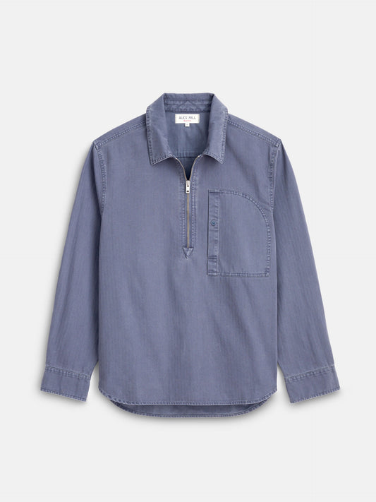 ALEX MILL RYDER POPOVER IN COTTON HERRINGBONE IN STORM BLUE