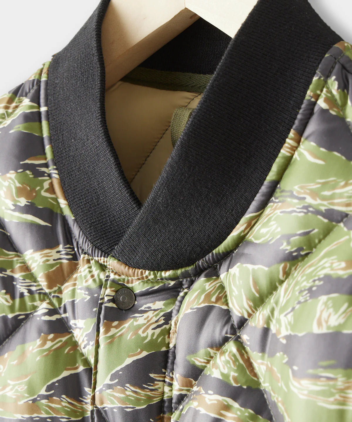 TODD SNYDER JAPANESE QUILTED DOWN SNAP BOMBER JACKET IN TIGER CAMO
