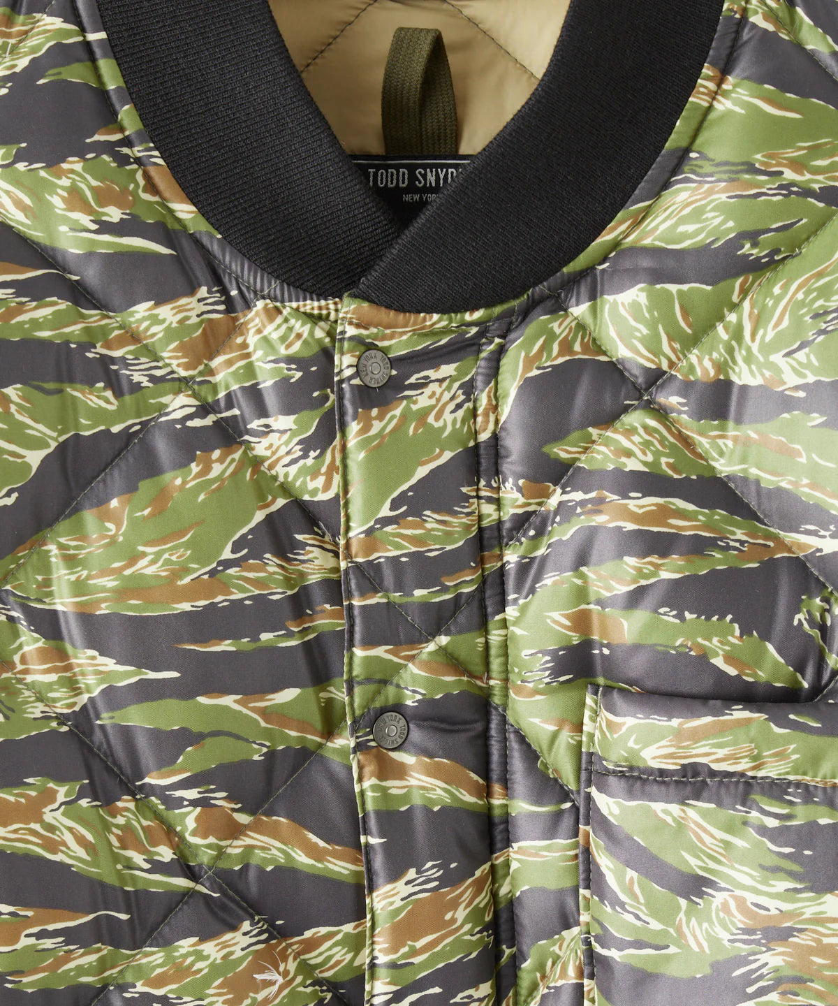 TODD SNYDER JAPANESE QUILTED DOWN SNAP BOMBER JACKET IN TIGER CAMO in TIGER CAMO — view 6