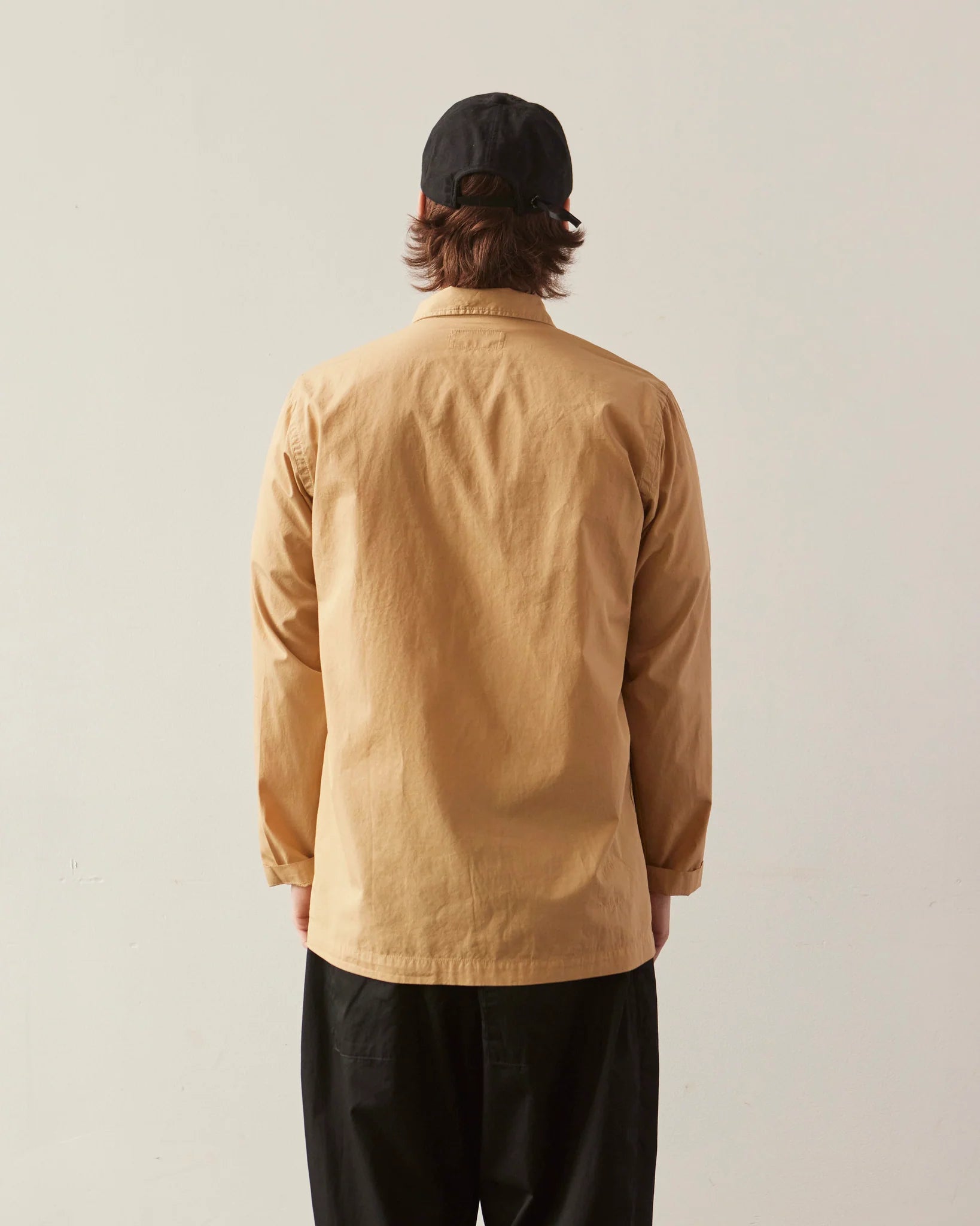 UNIVERSAL WORKS BAKER’S ORGANIC POPLIN OVERSHIRT IN SAND in SAND — view 2