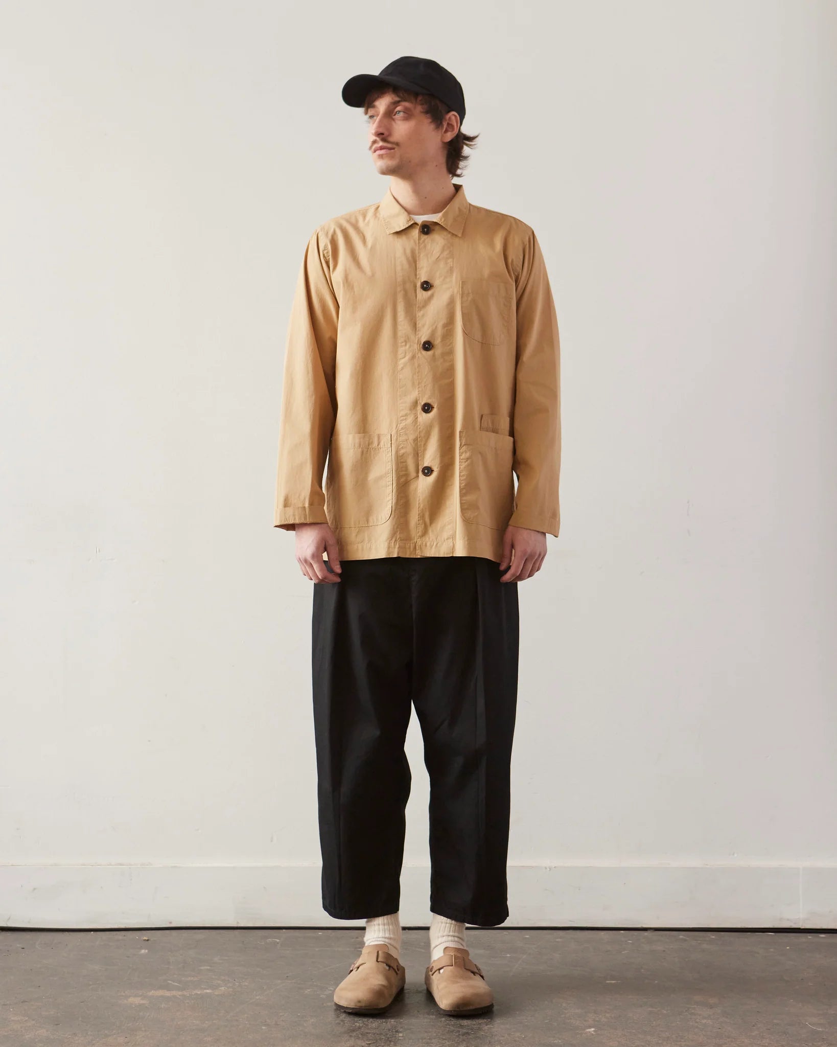 UNIVERSAL WORKS BAKER’S ORGANIC POPLIN OVERSHIRT IN SAND in SAND — view 3