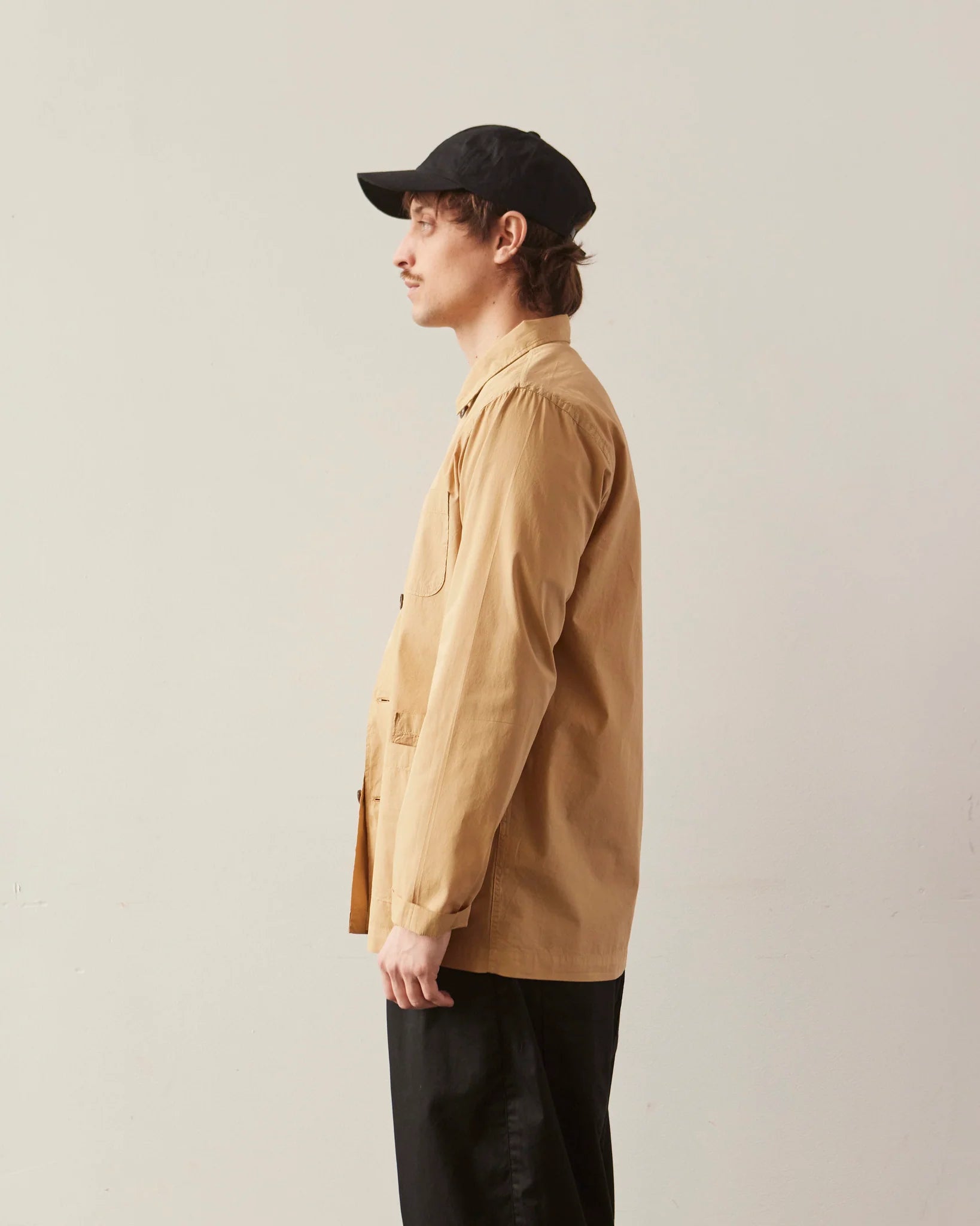 UNIVERSAL WORKS BAKER’S ORGANIC POPLIN OVERSHIRT IN SAND in SAND — view 5