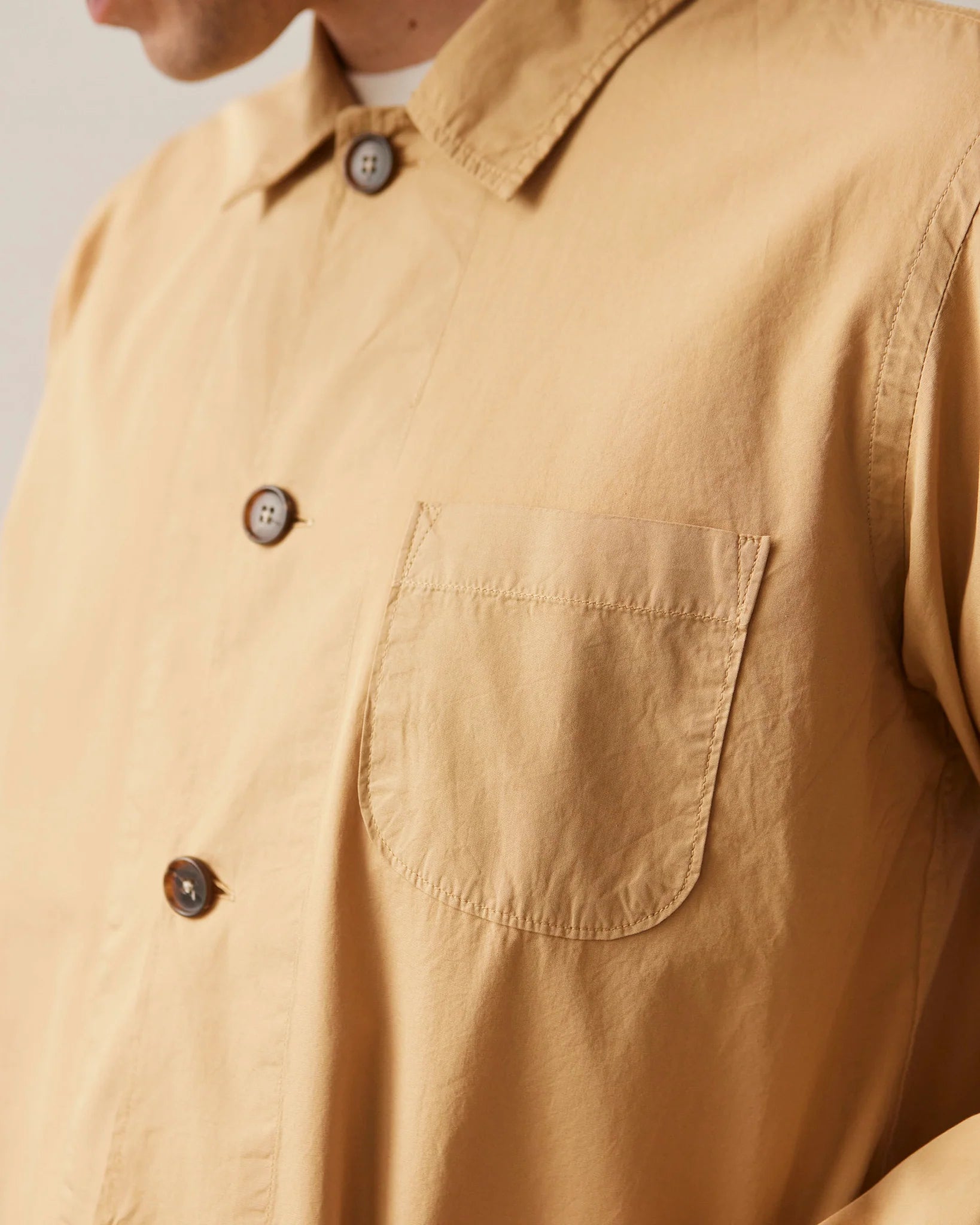 UNIVERSAL WORKS BAKER’S ORGANIC POPLIN OVERSHIRT IN SAND in SAND — view 6
