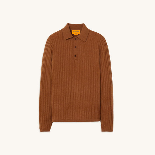 Guest In Residence - GUEST IN RESIDENCE WAFFLE POLO IN ALMOND - Rent With Thred