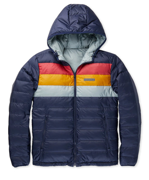 OUTERKNOWN CHROMATIC HOODED PUFFER IN MARINE RAINBOW product view