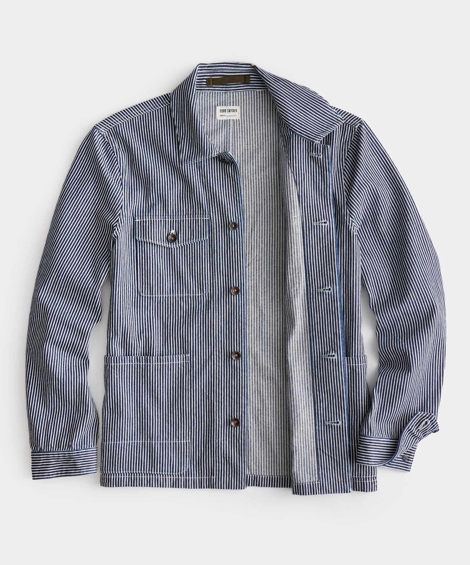 TODD SNYDER RAILROAD STRIPE CARPENTER JACKET IN NAVY in NAVY — view 2