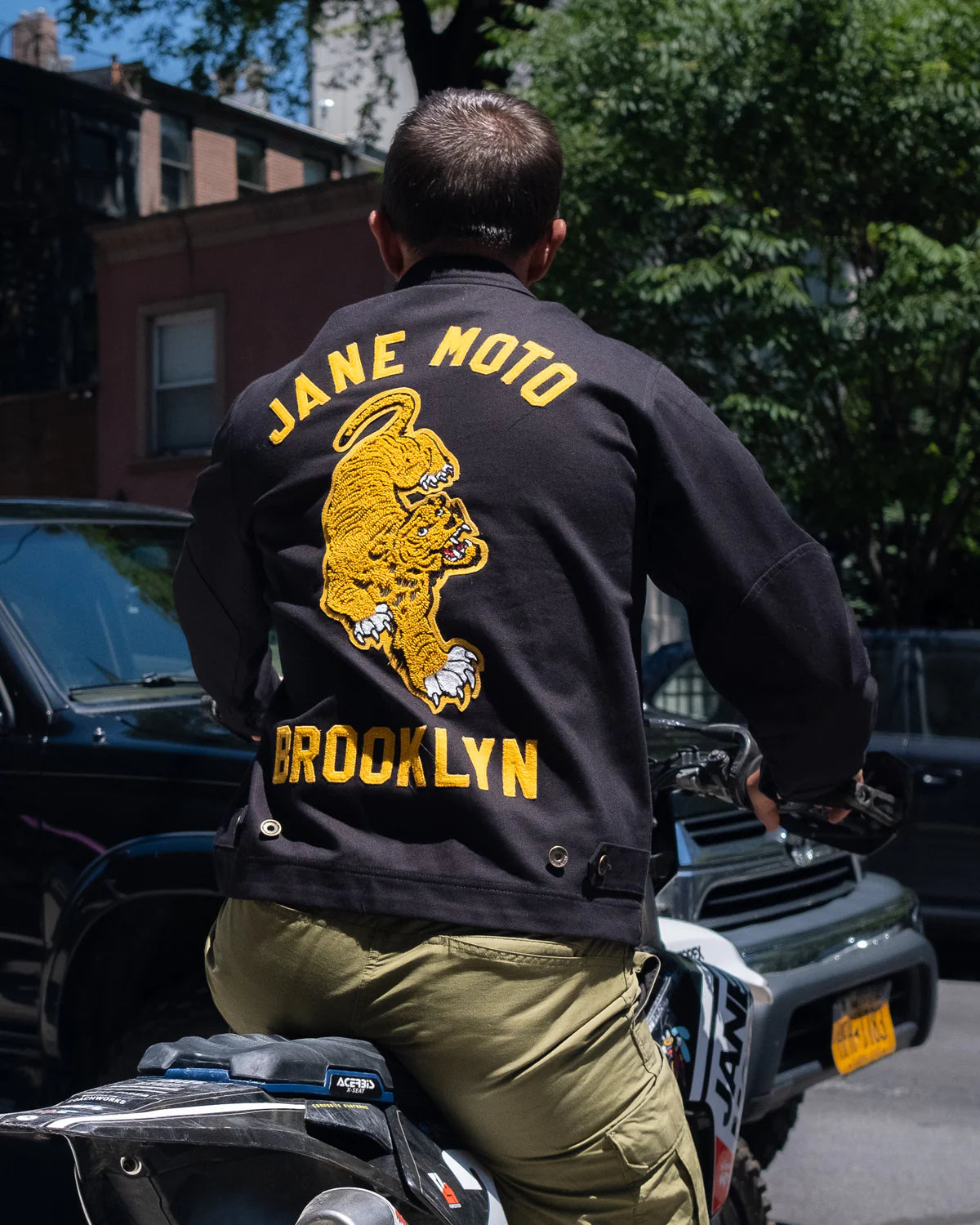 JANE MOTORCYCLES FLYING TIGER LINED MECHANIC'S JACKET IN BLACK in BLACK — view 4