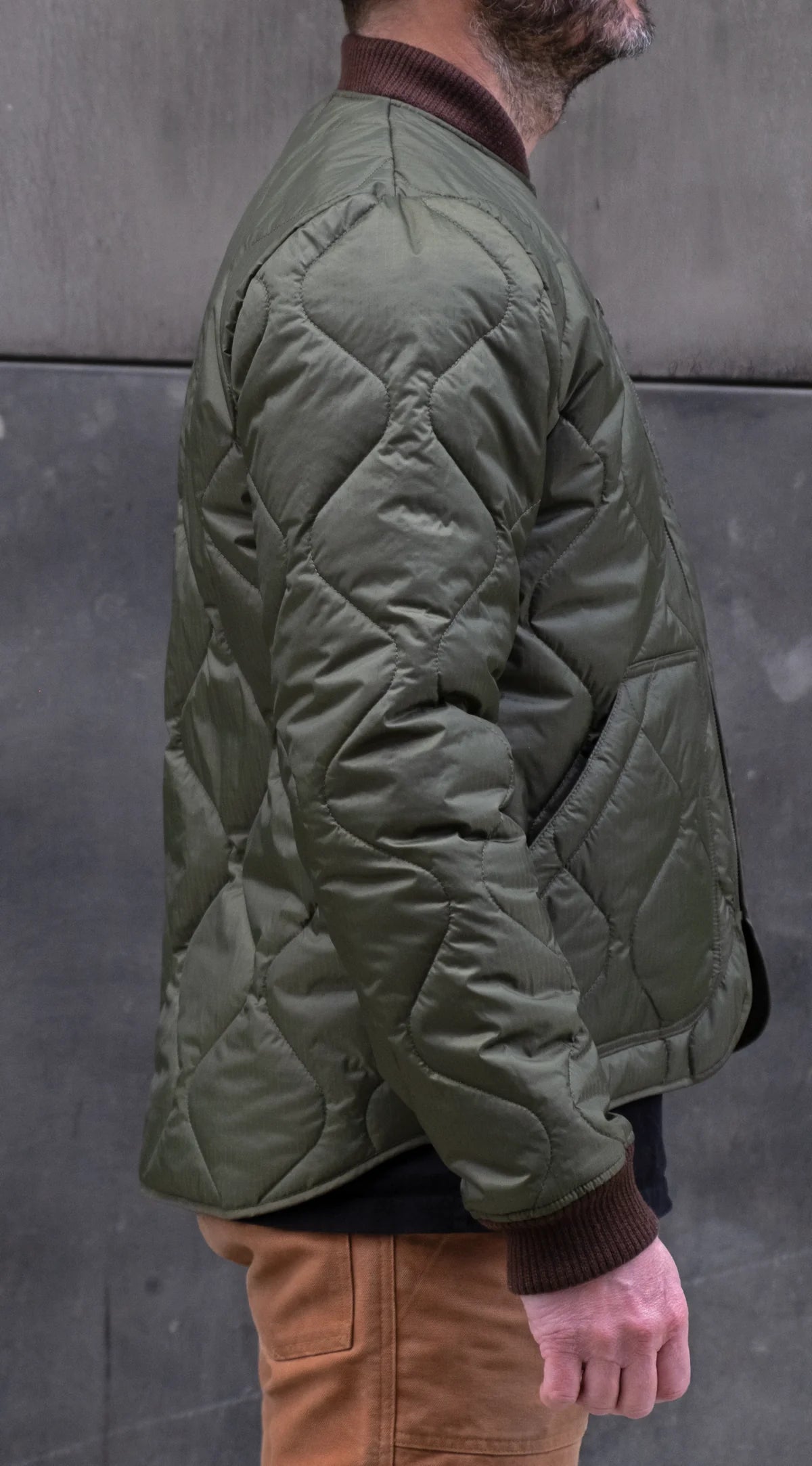 JANE MOTORCYCLES HUMBOLDT QUILTED LINER JACKET IN OLIVE in OLIVE — view 4