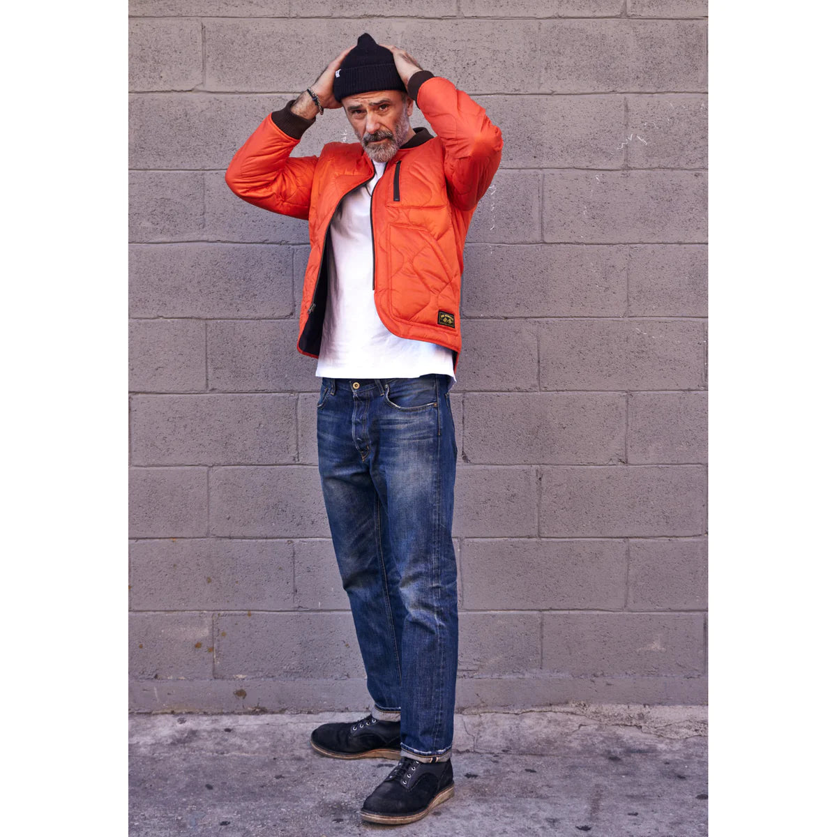 JANE MOTORCYCLES HUMBOLDT QUILTED LINER JACKET IN ORANGE in ORANGE — view 3