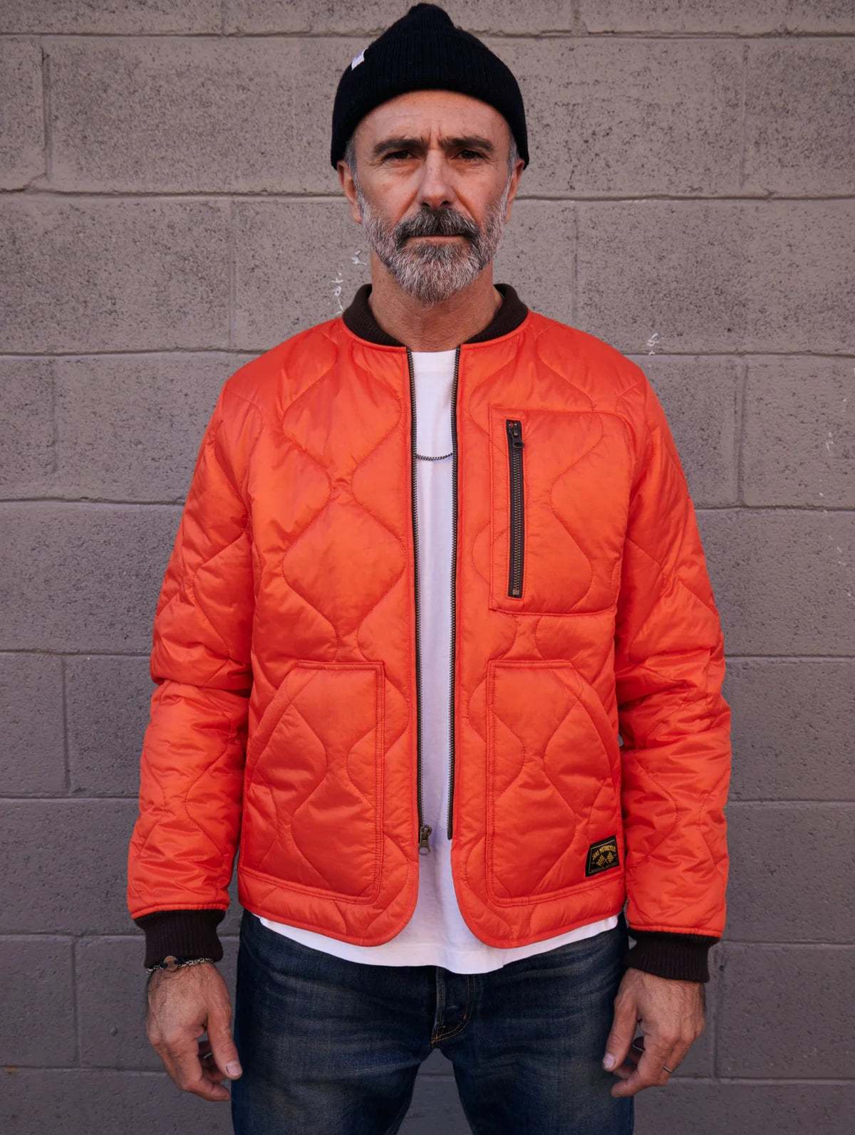 JANE MOTORCYCLES HUMBOLDT QUILTED LINER JACKET IN ORANGE in ORANGE — view 4