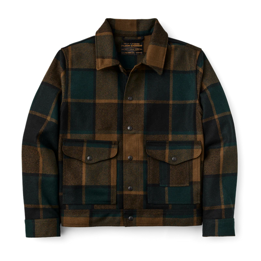 FILSON MACKINAW WOOL WORK JACKET IN PINE BLACK PLAID