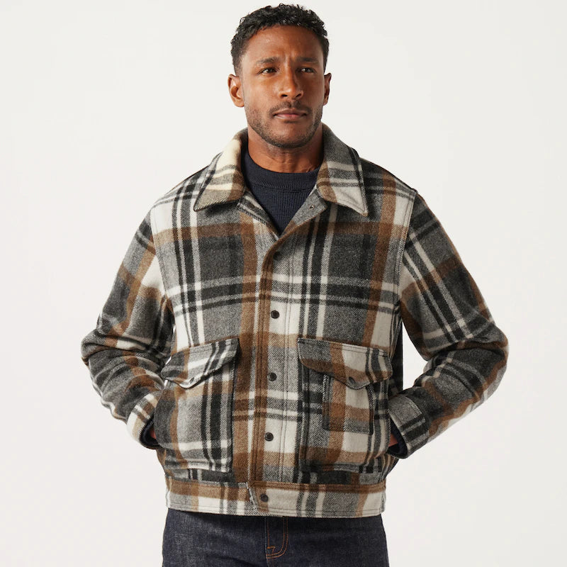 FILSON MACKINAW WOOL WORK JACKET IN BLUE COAL / COPPER HEATHER PLAID in BLUE COAL / COPPER HEATHER PLAID — view 4