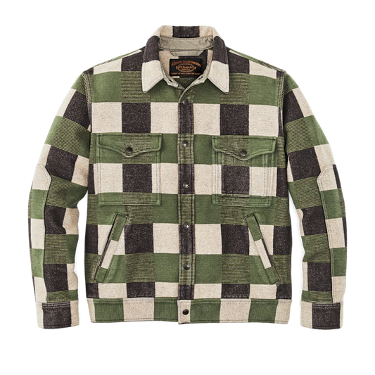 FILSON BEARTOOTH CAMP JACKET IN CINDER/OLIVE CHECK