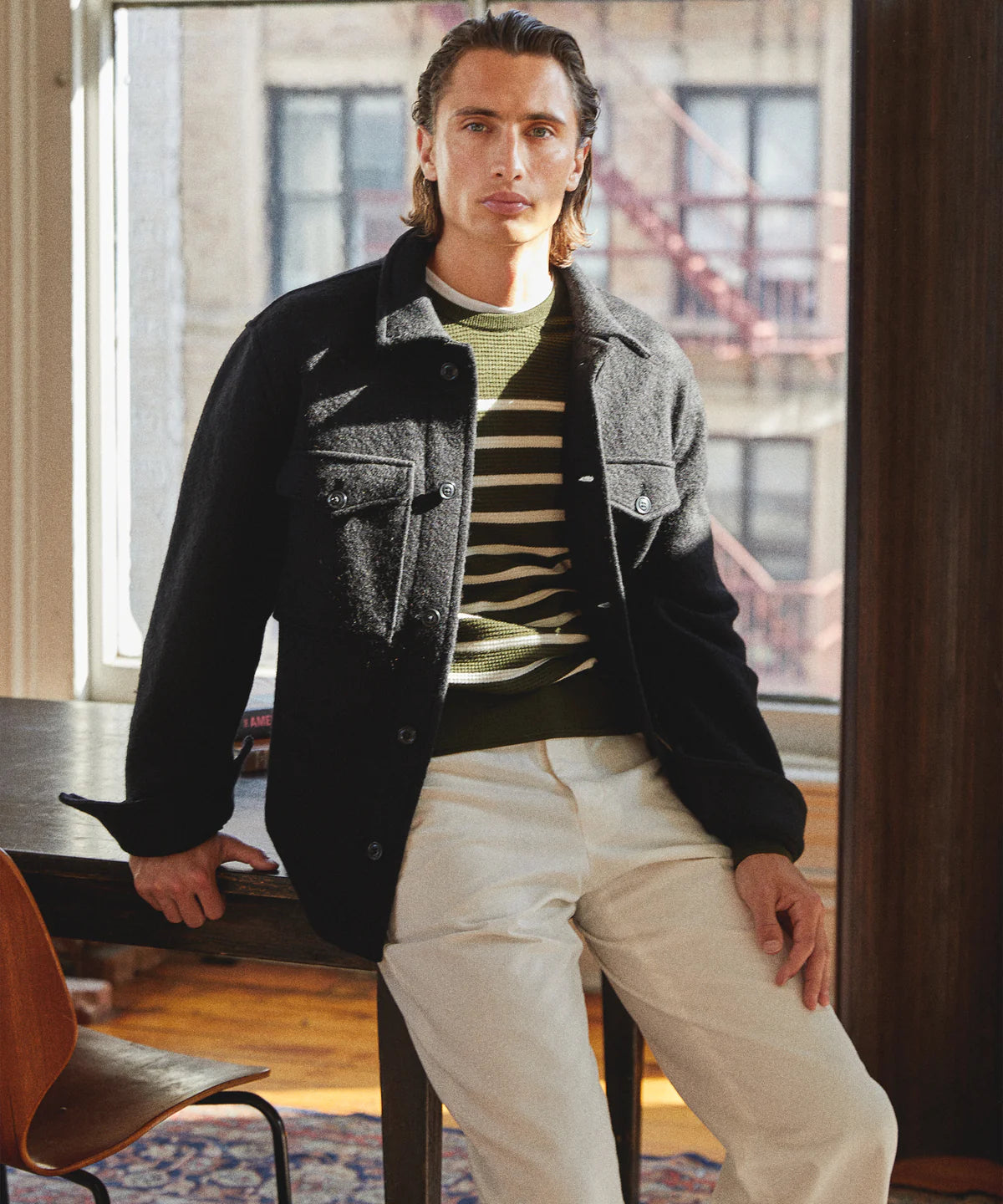 TODD SNYDER ITALIAN CPO SHIRT JACKET IN BLACK in BLACK — view 2