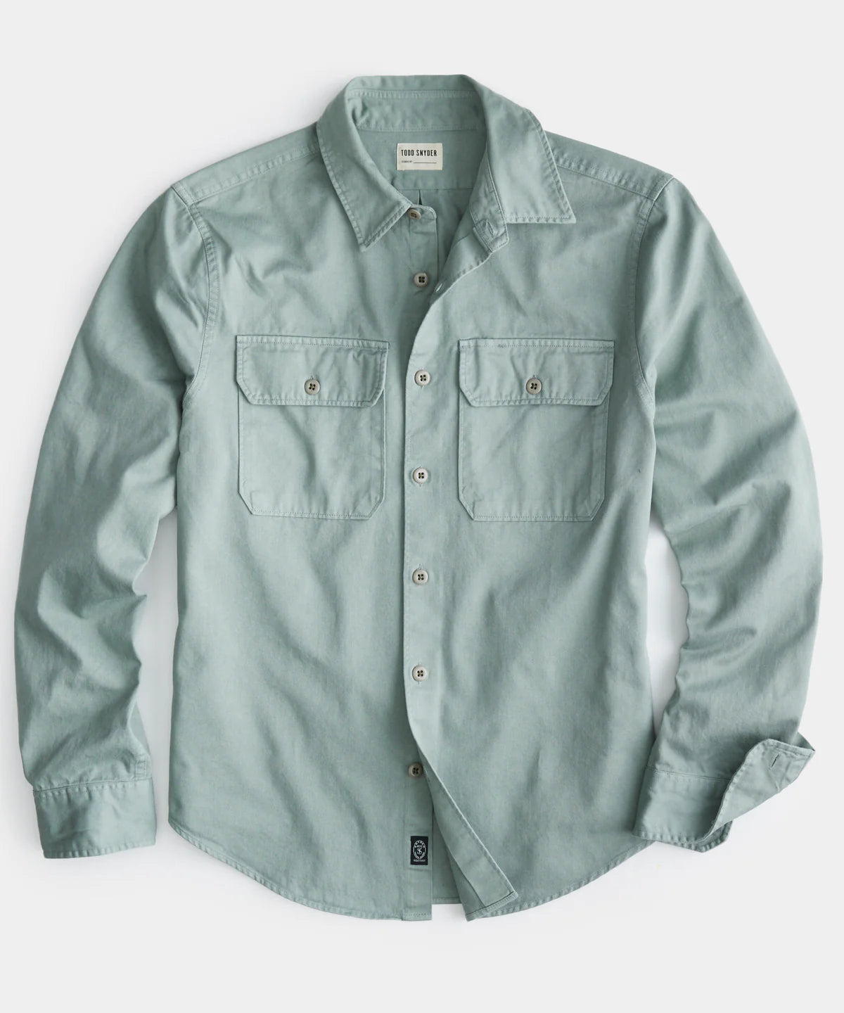 TODD SNYDER TWO POCKET UTILITY LONG SLEEVE SHIRT IN SOFT SAGE