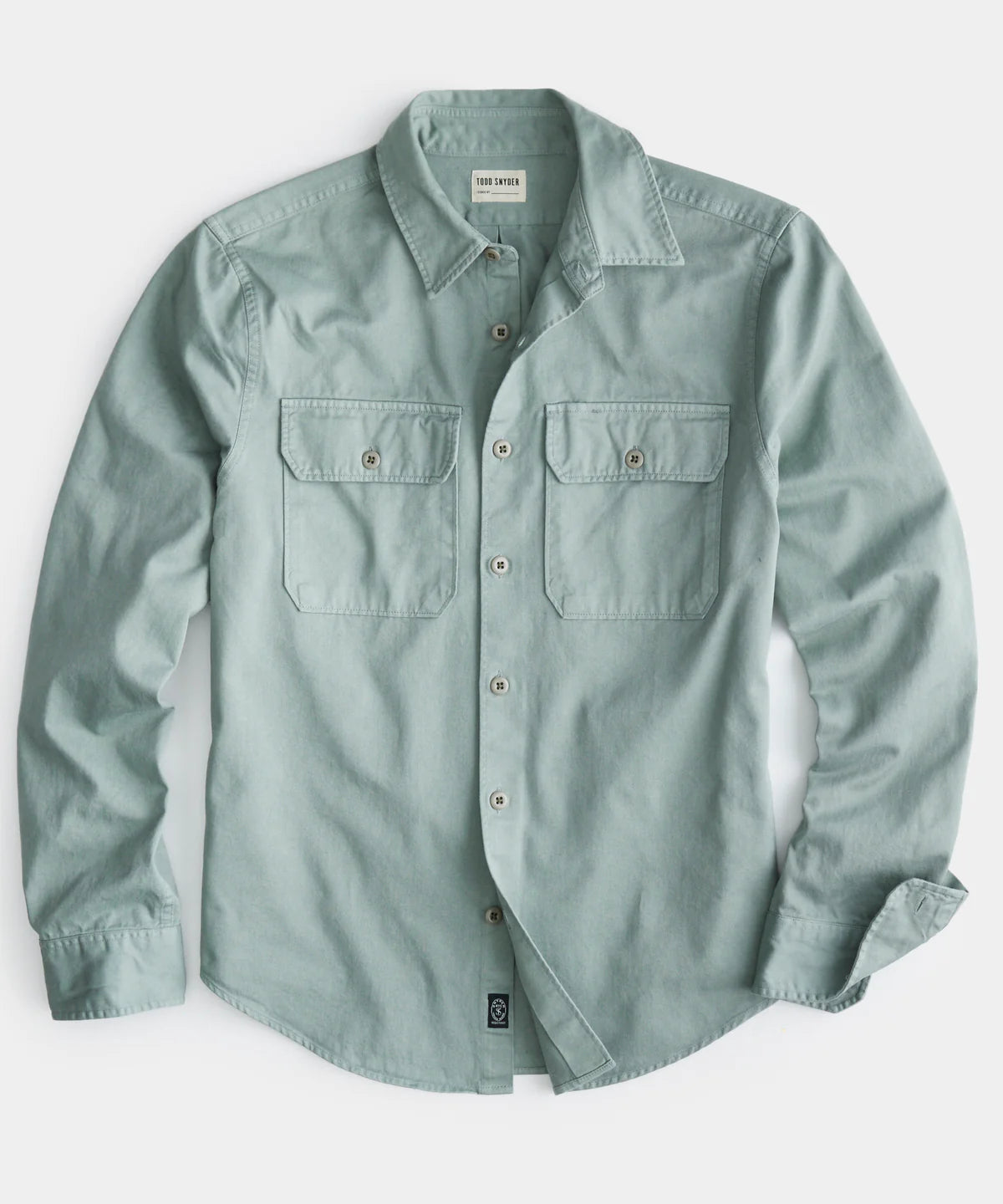 TODD SNYDER TWO POCKET UTILITY LONG SLEEVE SHIRT IN SOFT SAGE in SOFT SAGE — main product view