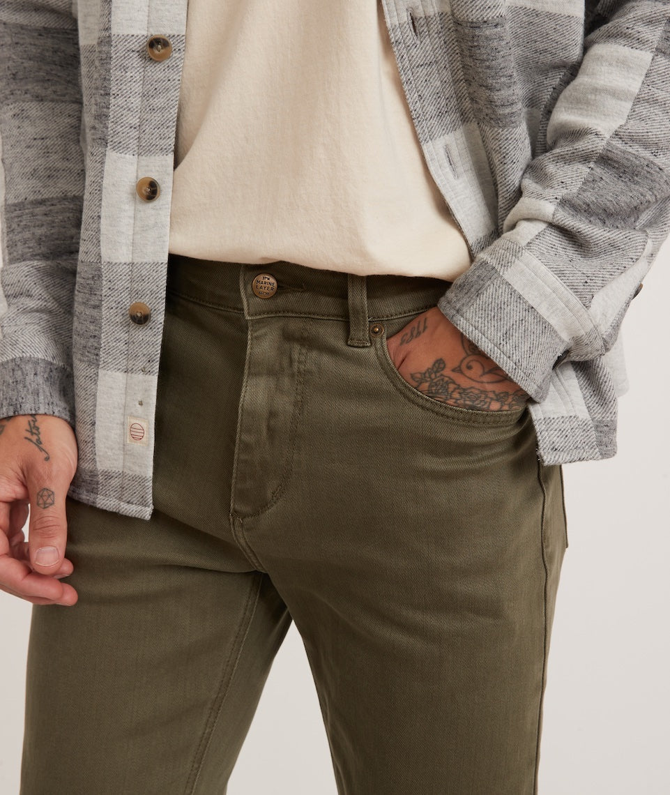 MARINE LAYER 5 POCKET PANT SLIM STRAIGHT FIT IN THYME in THYME — view 3