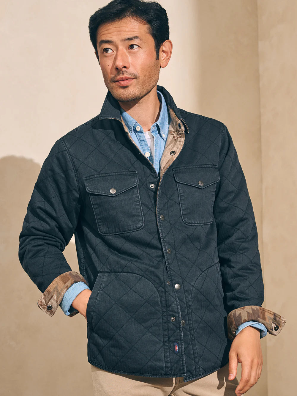 FAHERTY DOUG GOOD FEATHER REVERSIBLE BONDI JACKET IN WASHED BLACK CASCADE STAR NATION in WASHED BLACK CASCADE STAR NATION — view 7
